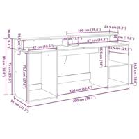 Bureau met lade Zwart eiken 200 x 55 x 91 cm Bewerkt hout - thumbnail