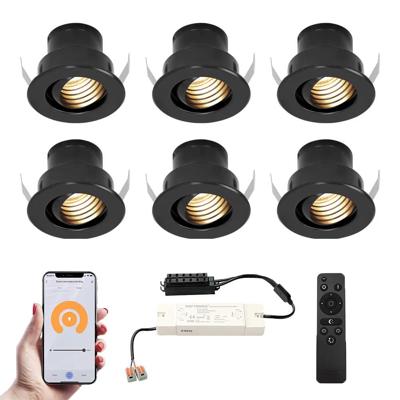Set van 6 Medina Smart LED Mini Inbouwspots - Veranda spots - 12V 3W 150lm - Dimbaar - Kantelbaar - Wifi & Bluetooth - 2700K - IP44 - Zwart