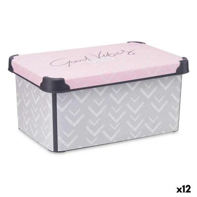 Opbergbak met Deksel Kipit Vibes Grijs Roze Plastic Afgedrukt 10 L (12 Stuks)