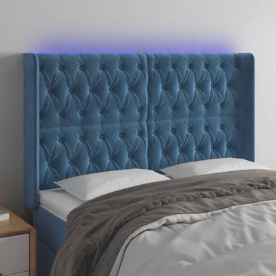 Hoofdbord LED 147x16x118/128 cm fluweel donkerblauw
