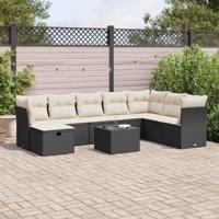 9-delige Loungeset met kussens poly rattan zwart - thumbnail