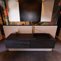 Badkamermeubelset Mondiaz Erin 150 cm met 2 Lades met RIDGE Wastafel Rechts Urban met 1 kraangat Greeploos Mat Dark Brown - thumbnail