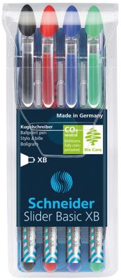 Schneider balpen Slider Basic, extra breed, geassorteerde kleuren, etui van 3 + 1 gratis