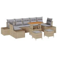 Tuinbankenset met kussen 10 pcs Beige poly rattan - thumbnail