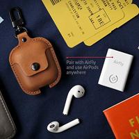 Twelve South AirSnap | Leren beschermhoes met verliespreventieclip voor AirPods en draadloos oplaadhoesje voor AirPods, cognac - thumbnail