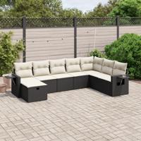 8-delige Loungeset met kussens poly rattan zwart - thumbnail