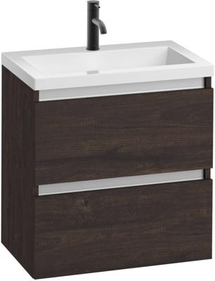 Saqu Gaia voorgemonteerd ondiep badmeubel met aluminium greeplijst incl. wastafel 60x40cm kasteel bruin