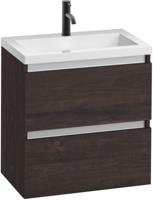 Saqu Gaia voorgemonteerd ondiep badmeubel met aluminium greeplijst incl. wastafel 60x40cm kasteel bruin - thumbnail