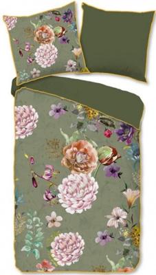 Descanso Dekbedovertrek "bloemen" - Groen - (140x200/220 cm) - Biologisch Katoen satijn