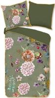Descanso Dekbedovertrek "bloemen" - Groen - (140x200/220 cm) - Biologisch Katoen satijn - thumbnail