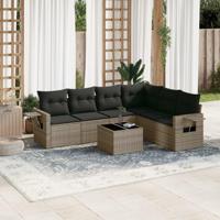 7-delige Loungeset met kussens poly rattan grijs - thumbnail