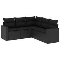 5-delige Loungeset met kussens poly rattan zwart - thumbnail