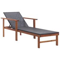 Ligbed poly rattan en massief acaciahout zwart - thumbnail