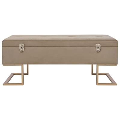 Bankje met opbergvak 105 cm fluweel beige Bankje met opbergvak 105 cm fluweel beige