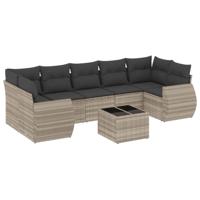 8-delige Loungeset met kussens poly rattan lichtgrijs - thumbnail