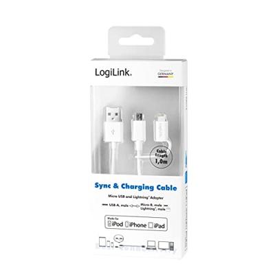 LogiLink CU0118 USB-kabel USB 2.0 USB-A stekker, USB-micro-B stekker, Apple Lightning stekker 1.00 m Wit