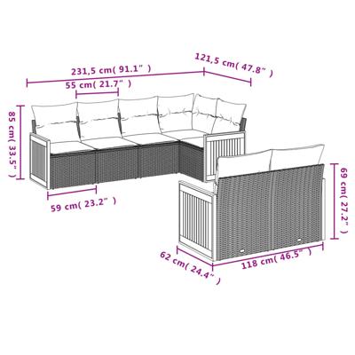 7-delige Loungeset met kussens poly rattan zwart - thumbnail