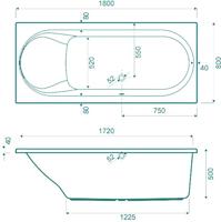 Ben Ceta inbouwbad met ligzijde links 170x80cm glans wit acryl - thumbnail