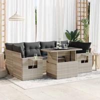 7-delige Loungeset met kussens poly rattan lichtgrijs - thumbnail
