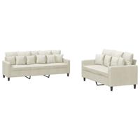 2-delige Loungeset met kussens fluweel crèmekleurig - thumbnail