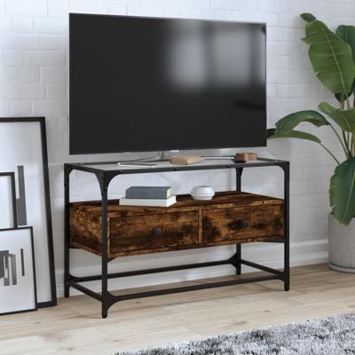 Tv-meubel met glazen blad 98x35x51 cm hout gerookt eikenkleurig