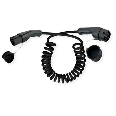 ROLINE Auto oplaadkabel Type2, 3-fase, 480VAC (3P+N+E), 16 A, 11 kW, spiraalkabel (bruikbaar 1,8m)