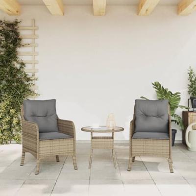 Tuinstoelen 2 st met kussens poly rattan gemengd beige - thumbnail