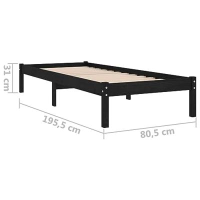 Bedframe massief hout zwart 75x190 cm