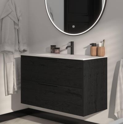 Saqu Lima badmeubel incl. keramische wastafel 100x51x61cm eiken zwart - mat zwarte greep