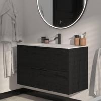 Saqu Lima badmeubel incl. keramische wastafel 100x51x61cm eiken zwart - mat zwarte greep - thumbnail
