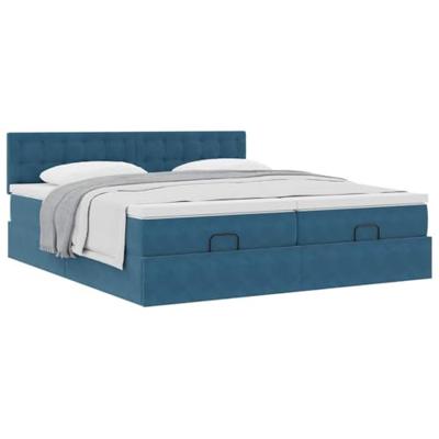 Ottoman bed met matrassen 160x200cm fluweel donkerblauw