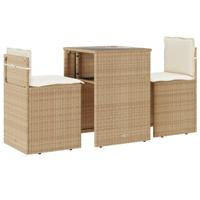 3-delige Bistroset met kussens poly rattan beige - thumbnail