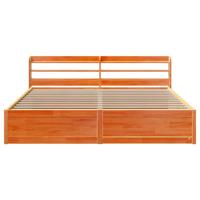 Bedframe met hoofdbord massief grenenhout wasbruin 200x200 cm - thumbnail