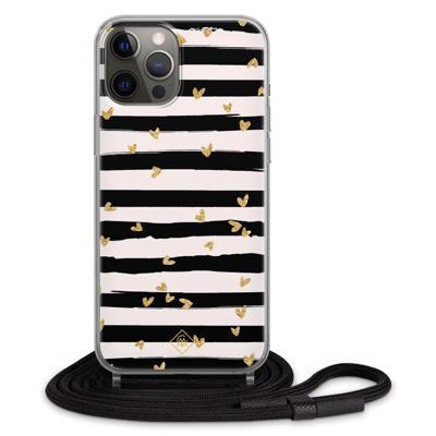 iPhone 12 Pro hoesje met koord - Hart streepjes iPhone 12 Pro hoesje met koord - Hart streepjes