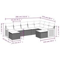 9-delige Loungeset met kussens poly rattan zwart - thumbnail