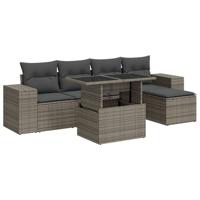 6-delige Loungeset met kussens poly rattan grijs - thumbnail