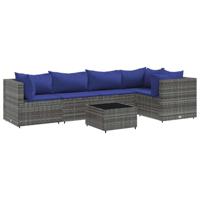 6-delige Loungeset met kussens poly rattan grijs - thumbnail