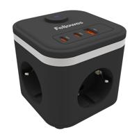 Fellowes contactdoos Power Cube, 3 stopcontacten + 1 x USB-A + 2 x USB-C, zwart, voor Nederland - thumbnail