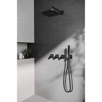 Hotbath Gal - Inbouw Regendoucheset - Geborsteld Gunmetal PVD - 2 Stopkranen - Thermostatisch - Wandarm 35 cm - Hoofddouche 220 mm - Staafhanddouche - V02 - thumbnail