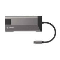 Natec MULTIPORT Fowler Plus USB-C-HUB USB 3.0 3X HDMI 4K USB-C PD RJ45 SD Micro SD - thumbnail