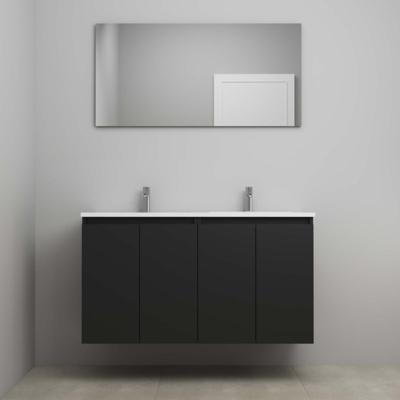 On-Line Badkamermeubelset - 120 cm - Voorgemonteerd - Greeploos 4 Deuren - Acryl Wastafel - 2 Kraangaten - Spiegel - Mat Zwart