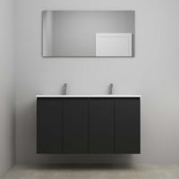 On-Line Badkamermeubelset - 120 cm - Voorgemonteerd - Greeploos 4 Deuren - Acryl Wastafel - 2 Kraangaten - Spiegel - Mat Zwart - thumbnail