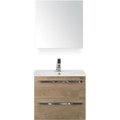 Seville Badmeubelset 60 cm - Natuur Eiken - Keramische Wastafel Wit Enjoy met Spiegelkast