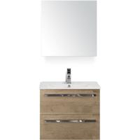 Seville Badmeubelset 60 cm - Natuur Eiken - Keramische Wastafel Wit Enjoy met Spiegelkast - thumbnail