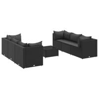 7-delige Loungeset met kussens poly rattan zwart - thumbnail
