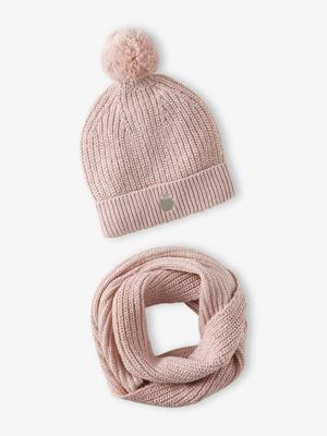 Set met muts en snood meisjes lichtroze Set met muts en snood meisjes lichtroze