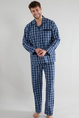 Gotzburg Doorknoop pyjama geweven blauw ruit