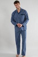 Gotzburg Doorknoop pyjama geweven blauw ruit - thumbnail