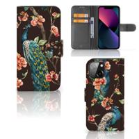 iPhone 13 Mini | Telefoonhoesje | Met pasjeshouder | Pauw met Bloemen - thumbnail