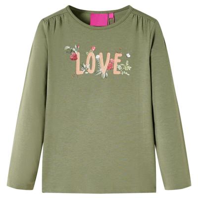 Kindershirt met lange mouwen love-print 128 kakikleurig